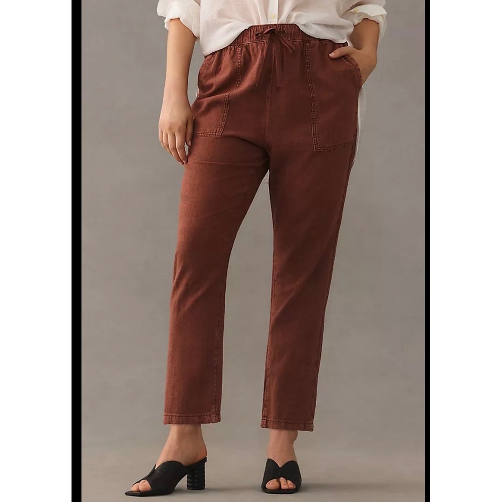 Pilcro Anthropologie Linen Blend Pull On‎ Utility Pants Women M Rust